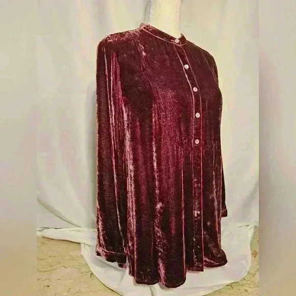J. Jill Womens Velvety Burgundy Soft Button-up Tunic Blouse Size Small - Picture 3 of 8